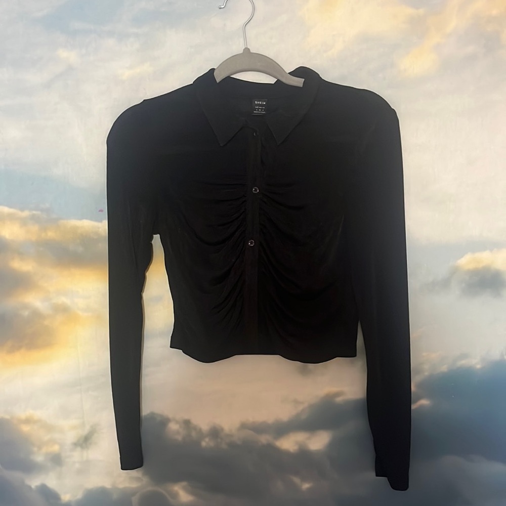 Black ruched button up